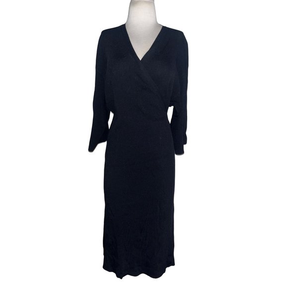 Everlane The Ribbed Wrap Midi Dress in Black Large Womens - Picture 6 of 13